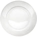 Phoenix white ceramic wide rim plate, third size option, top-down view showing the glossy glaze and wide rim