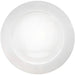 Phoenix white ceramic wide rim plate, fourth size option, top-down view of the plain white round plate