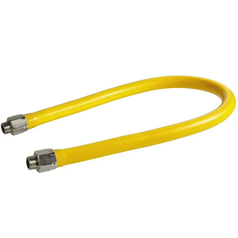 Phoenix commercial 3/4-inch diameter gas hose with yellow coating and stainless steel threaded end fittings