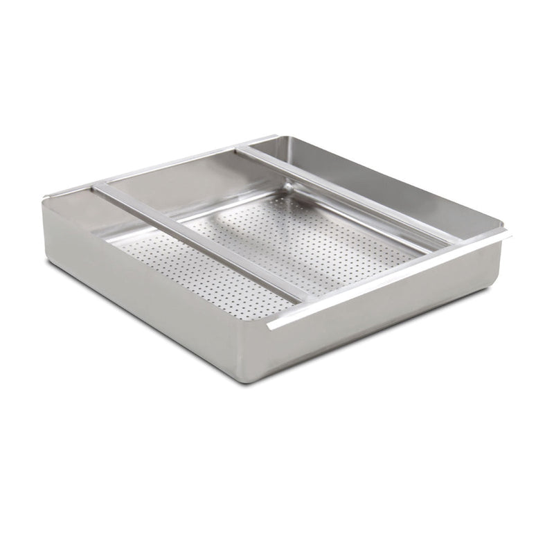 Phoenix DDT-PRB stainless steel pre-rinse basket with perforated floor section for soiled dish tables, angled view
