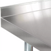 Phoenix ECONOMY 18 gauge 430 stainless steel work table, close-up of the rear backsplash and top edge
