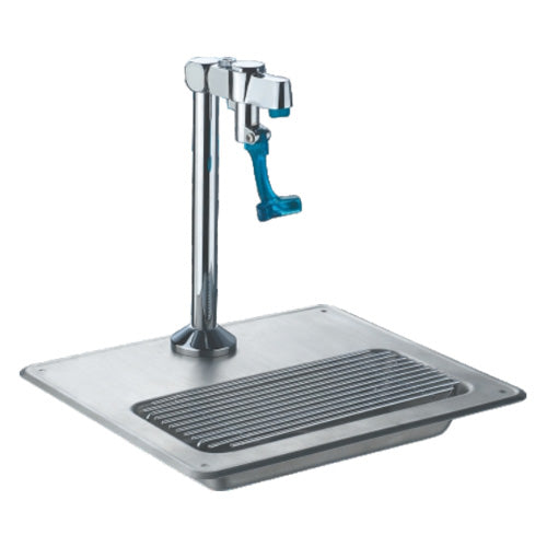 Phoenix GFS Series stainless steel water filling station with pitcher filler arm and grated drip pan, angled view