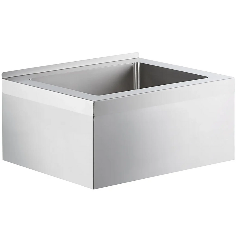 Phoenix MS-1620-6 stainless steel floor mop sink with 16 x 20 x 6 inch bowl, angled side view