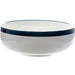 Phoenix Milford ceramic bowl in white with a dark blue rim band, side view of the second size option