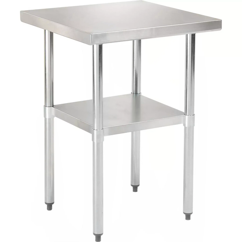 Phoenix PREMIUM 16 gauge 304 stainless steel work table, compact square size with undershelf, angled view