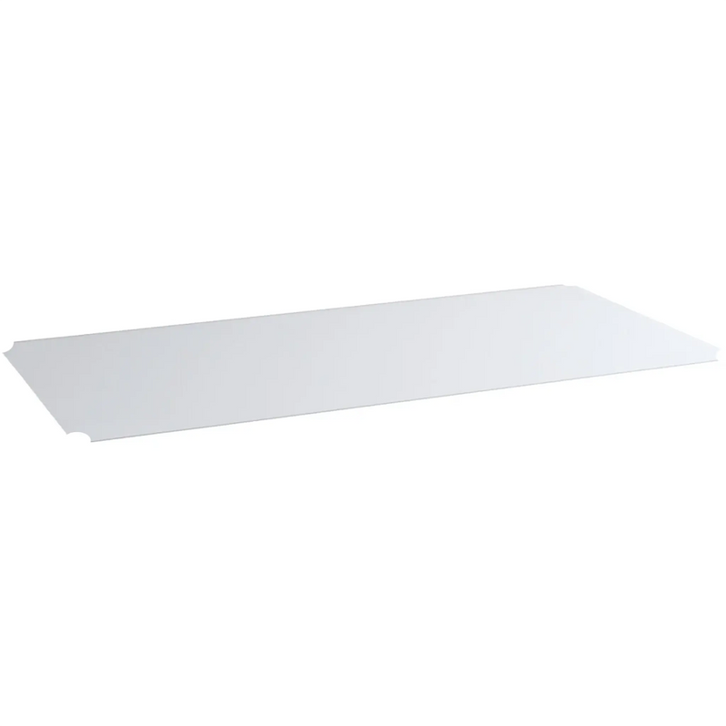 Phoenix white PVC mat for wire shelving, translucent shelf liner with notched corners shown at an angle