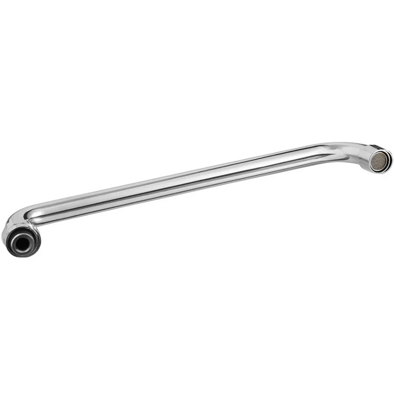 Phoenix standard duty swing neck only, chrome-plated faucet spout in a longer size option, angled side view