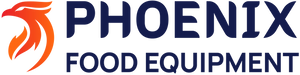Phoenix Food Equipment logo featuring a stylized orange phoenix emblem on the left, with the words 'PHOENIX' and 'FOOD EQUIPMENT' in dark navy blue text on a white background.