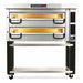 PizzaMaster PM112 42-inch electric deck pizza oven, double deck configuration on black stand with casters