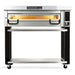 PizzaMaster PM112 42-inch electric deck pizza oven, single deck on black stand with lower shelf and casters