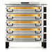 PizzaMaster PM113 63-inch electric deck pizza oven, five deck stacked configuration on black stand, front view