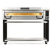 PizzaMaster PM113 63-inch electric deck pizza oven, single wide deck on black stand with lower shelf and casters