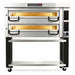 PizzaMaster PM73 electric 42-inch wide double deck pizza oven with stacked chambers on a stand with casters