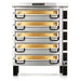 PizzaMaster PM73 electric 42-inch wide five deck pizza oven with stacked stainless steel chambers on low legs