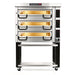 PizzaMaster PM82 electric 32-inch wide three deck pizza oven in stainless steel on a black stand with casters