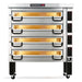 PizzaMaster PM83 electric 48-inch wide four deck pizza oven in stainless steel on a short stand with casters