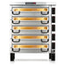PizzaMaster PM83 electric 48-inch wide five deck pizza oven with stacked stainless steel chambers on casters
