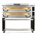 PizzaMaster PM84 electric 65-inch wide double deck pizza oven with stacked chambers on a stand with casters