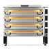 PizzaMaster PM94 72-inch electric deck pizza oven, four deck stainless steel configuration on casters
