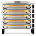 PizzaMaster PM94 72-inch electric deck pizza oven, five deck stacked configuration on black stand, front view