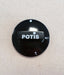 Potis GDS-GTN gas knob, round black control knob with white Potis logo and pointer marking, top view