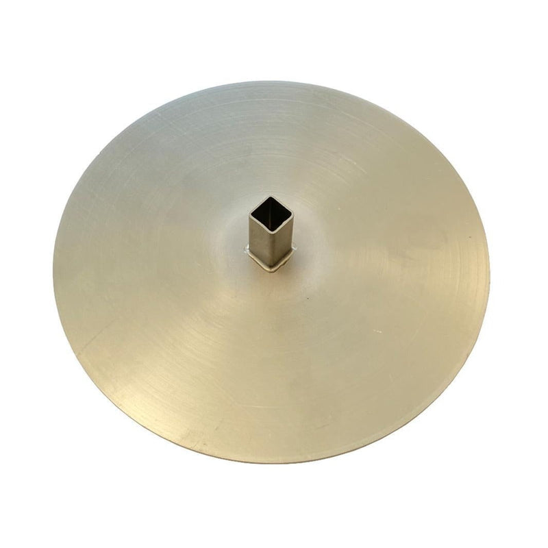 Potis RS-MU-GD Series stainless steel skewer plate, round flat disc with square centre sleeve, top view