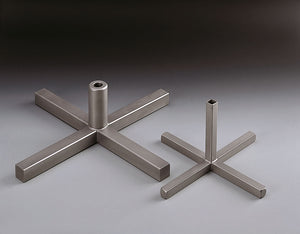 Potis stainless steel cross bases for shawarma skewers, two sizes of four-arm X-shaped bases with centre sockets