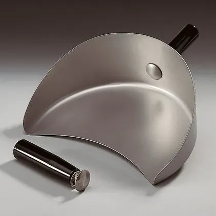 Potis stainless steel meat shovel for shawarma, curved blade with black handle shown beside a second shovel