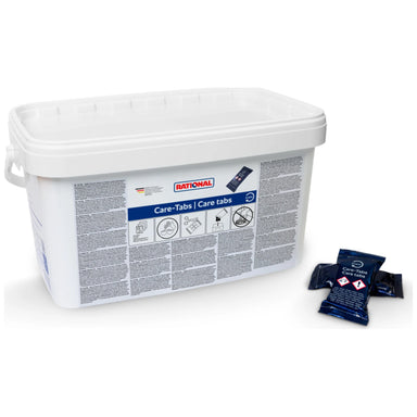 Rational 56.00.562 blue care tabs pack of 150 for iCombi and SelfCookingCenter steam generators, front angled view
