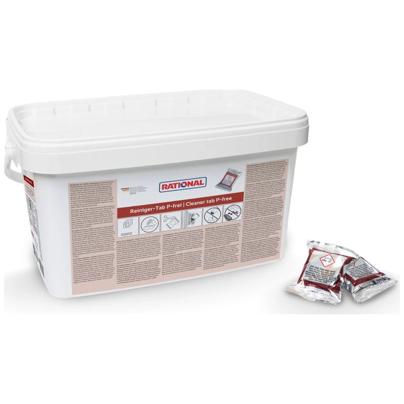 Rational 56.02.315U phosphate-free cleaner tabs pack of 130 for SelfCookingCenter and CombiMaster Plus combi ovens, front angled view