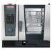 Rational iCombi Classic 6 half size electric combi oven, front view with manual dial controls and glass door with racks