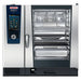 Rational iCombi Pro 10 full size electric combi oven, front view with blue touchscreen and wide glass door with racks