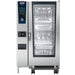 Rational iCombi Pro 20 full size natural gas or propane floor combi oven with blue touchscreen and glass door, front view