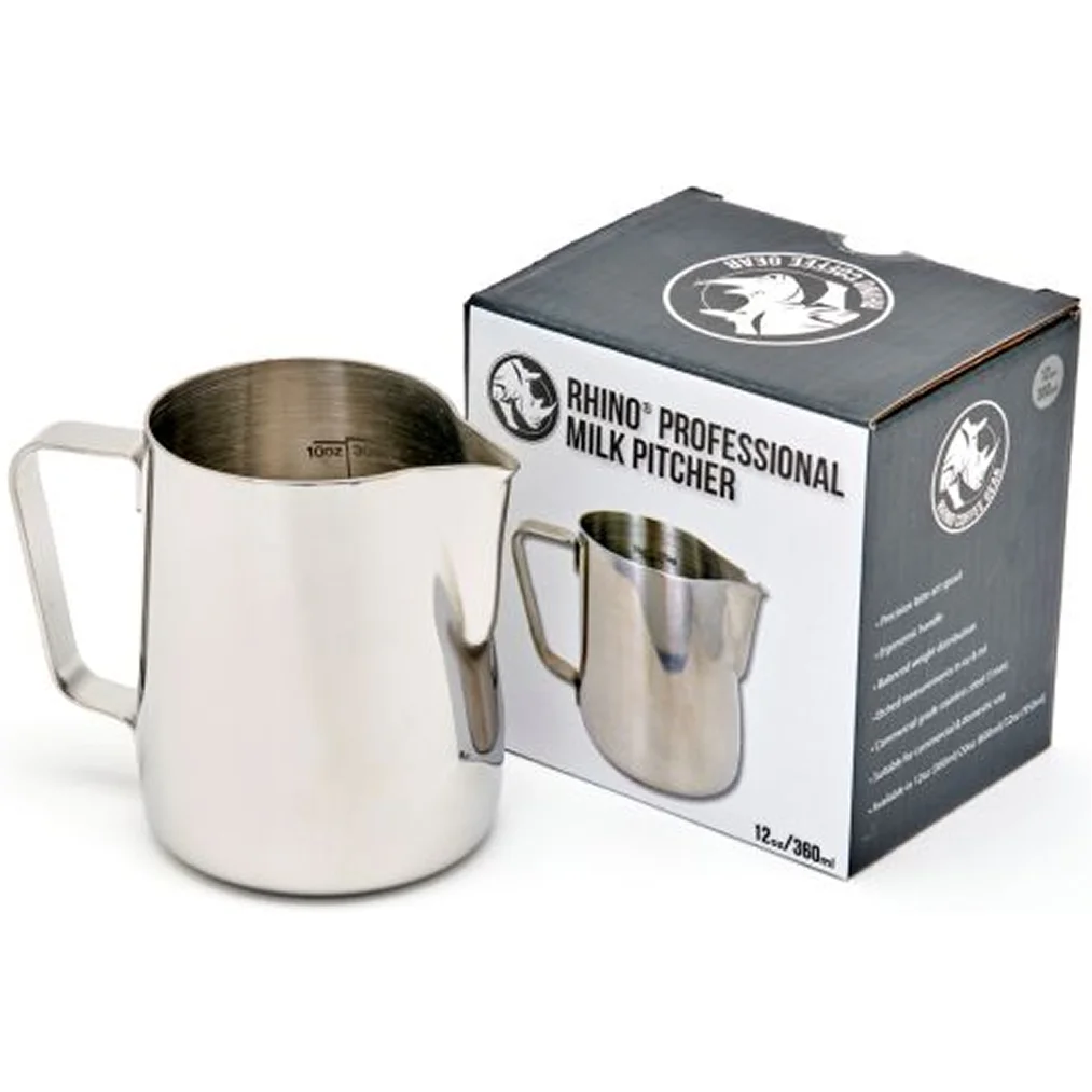 Rhino SS Professional Milk Pitcher - 12 Oz. Capacity-Phoenix Food Equipment