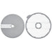 Robot Coupe 8x8 mm dicing grid kit for Expert food processors, grey slicing disc beside the matching dicing grid