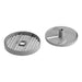 Robot Coupe 14x14x5 mm dicing grid kit for Expert food processors, angled view of dicing grid and slicing disc