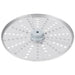 Robot Coupe grater disc for Essential food processors with rows of small round holes and grey hub, angled top view