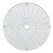 Robot Coupe grater disc for Expert food processors with many small round perforations in radial rows, top view