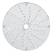 Robot Coupe grater disc for Expert food processors, stainless steel with fine grating holes in curved rows, top view