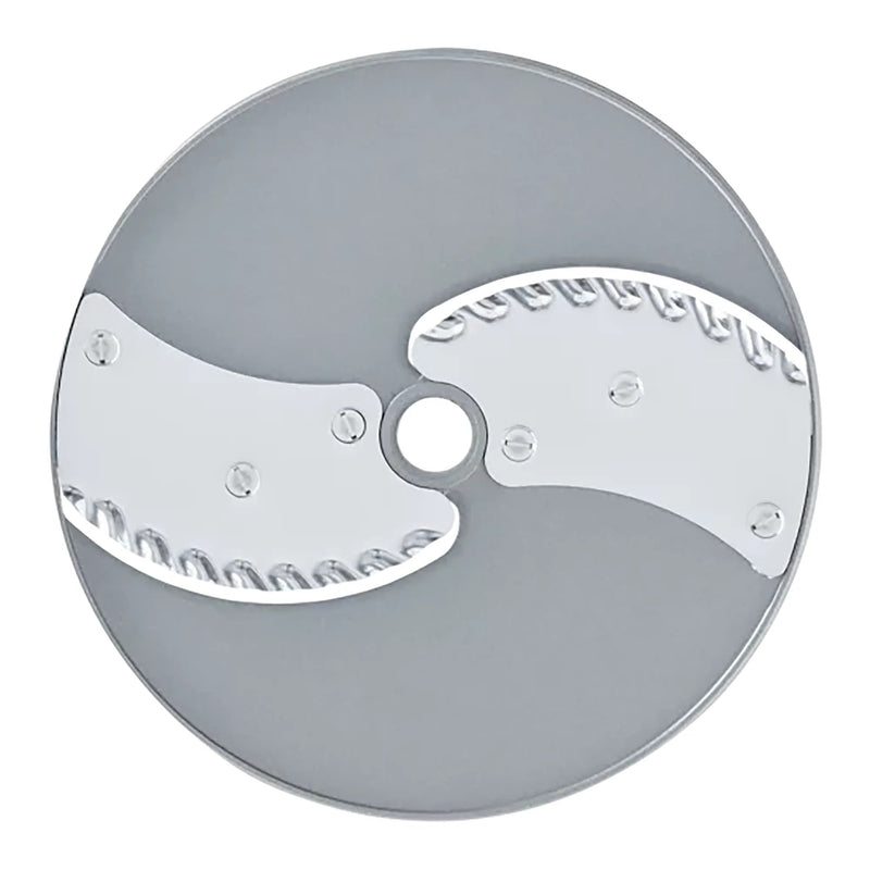 Robot Coupe ripple disc for Expert food processors, aluminum disc with two wavy stainless steel blades, top view