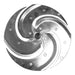Robot Coupe slicing disc for Expert food processors, stainless steel with four curved serrated blades, top view