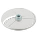 Robot Coupe slicing disc for Essential food processors with serrated edge blade and grey hub, angled top view