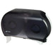 San Jamar R4000TBK double roll 9 inch jumbo toilet tissue dispenser in black pearl, angled side view