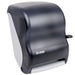 San Jamar T1100TBK black pearl roll paper towel dispenser with lever handle on the side, angled side view