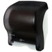 San Jamar T8400TBK compact touchless roll paper towel dispenser with sensor, black pearl cover, angled side view