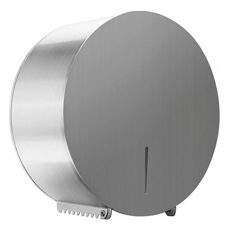 Sanital SN-431J single jumbo toilet paper dispenser, round brushed stainless steel housing with serrated edge