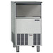 Simag SCH65 cube ice machine with 48 lb storage bin in stainless steel with lift-up bin door, angled front view