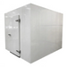 Solid door walk-in refrigerator/freezer with white insulated panels and hinged entry door, angled front view