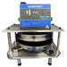 Somerset SEP-760 automatic pizza dough press with blue control box and heated stainless steel platens, front view