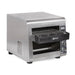 Star-Holman QCS1-350 compact conveyor toaster in stainless steel with 1.5-inch opening, empty, angled side view